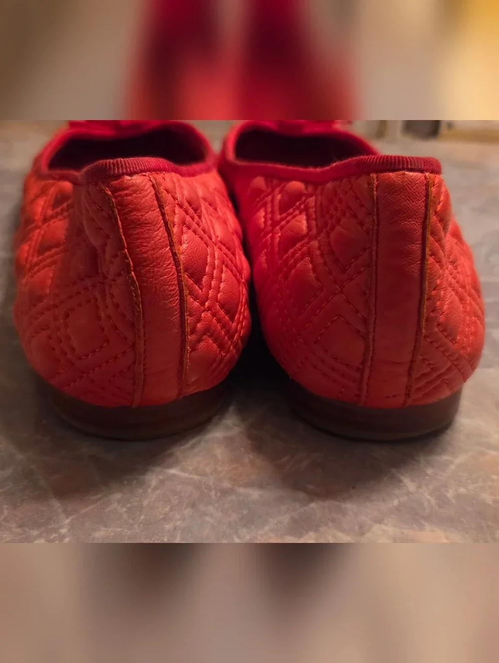 Tory Burch Red Quilted Bow Ballet Flats